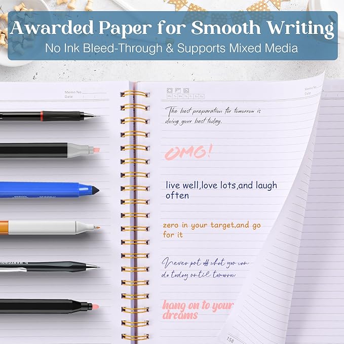 Spiral Notebook, 8.5” x 11” Notebooks for Work, 300 Numbered Pages College Ruled Notebook, Large Notebook for School with 24 Tabs, A4 Notebook Journal for Women Men, Thick Paper, Back Pocket, Green