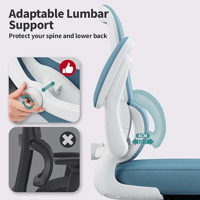 TRALT Office Chair - Ergonomic Desk Chair with Adjustable Lumbar Support, Mesh Computer Chair, Executive Chairs for Home Office Comfortable Lumbar Support,Sky Blue