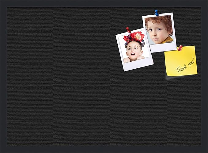 PinPix 28x20 Inch Cork Bulletin Board. This Decorative Framed Pin Board Comes with Solid Black Design and a Satin Black Frame. Ideal for Home Office Decor or Message Board (PinPix-622)