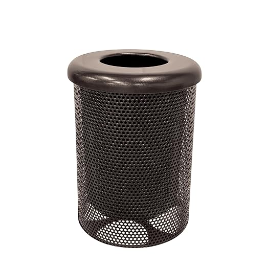 RFT-P-BRW Heavy Duty Round Trash Receptacle with Flat Top, Liner Included, 32 Gallon, Brown, Made in America