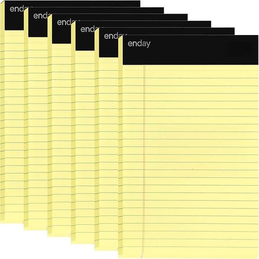 Emraw Jr. Legal pad, legal/wide Ruled Writing Pad. Perforated Edge. 5" X 8" Canary Yellow, Universal, Junior Size 50 sheets per Pad (Pack of 6)