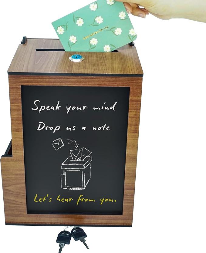 Shumei Lockable Box for Voting Suggestions Opinions and Tips - Wooden, Ideal for Offices Community Centers Bars and Banquet Halls