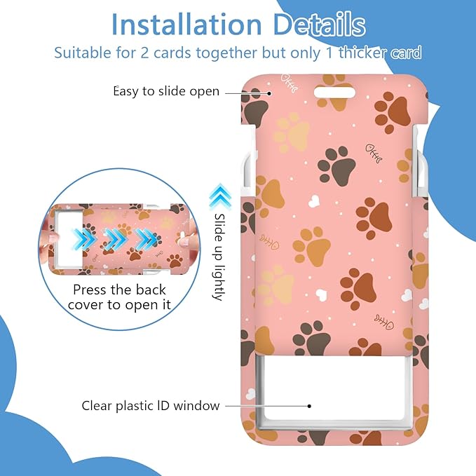 Puppy Paw Badge Holder Reel Lanyard,ID Card Badge Holder Retractable Name Tag Clips for Doctor Nurse Teacher Office Student