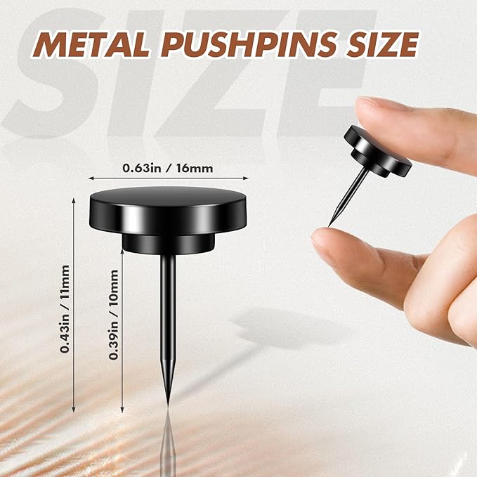 30 Pieces Black Thumb Tacks, Metal Push Pins, Zin Alloy Tacks for Wall, Picture Hanging Hooks, Picture Hangers, Poster Tack, Wall Tacks for Bulletin Boards Decorative
