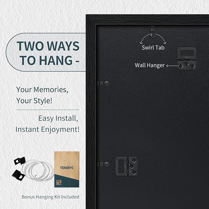 14x24 Poster Frame 3 Pack, Textured Black Solid Wood Gallery Picture Frame - Wall Hanging