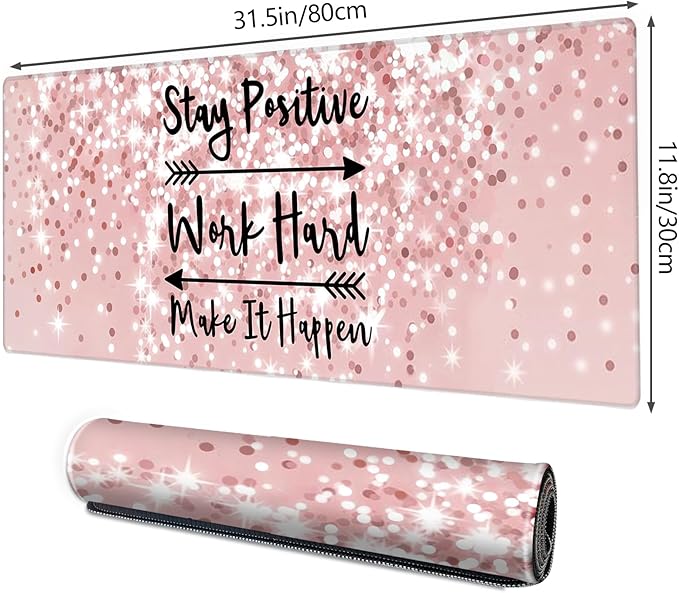 Galdas Gaming Mouse Pad XXL XL Large Long Extended Big Mousepad Non-Slip Rubber Keyboard Mouse Pad with Stitched Edges for Laptop Home Office (31.5x11.8x0.08 Inch) … (Bling Words)