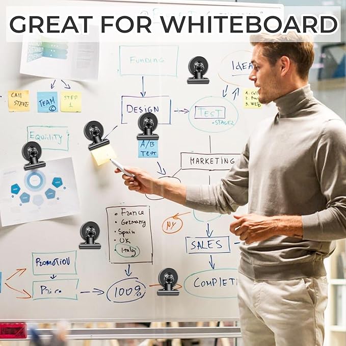 60 Pack Fridge Magnets Refrigerator Magnets, Black Magnetic Clips Whiteboard Magnets, Magnetic Clips Heavy Duty, Clips Magnet for Photo Displays, Home, Office, Classroom