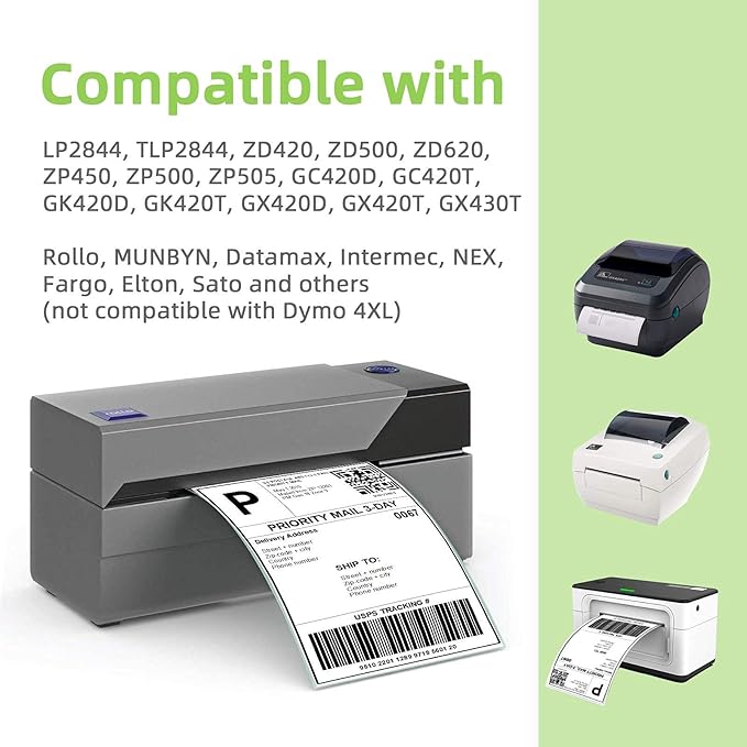 Compatible 4" x 2" Direct Thermal Labels Replacement for Barcodes Postage Address Shipping Compatible with Rollo & Zebra Desktop Printers Adhesive & Perforated (12 Rolls, 750 Labels/Roll)