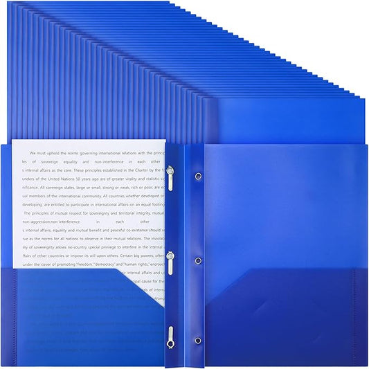 Patelai 48 Pcs Plastic Folders with 2 Pockets and 3 Prongs Home Folders with Card Slot Letter Size Heavy Duty Report Covers for Back to School(Blue,Classic)