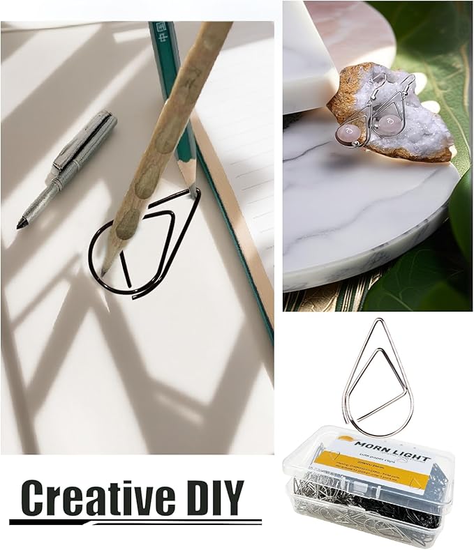 200 Pcs Teardrop Paper Clips Bulk,Stainless Steel Rust-Resistant Paperclips for Wedding Invitations, 3X Stronger Hold with Mirror Polish (Silver + Black, 1inch)