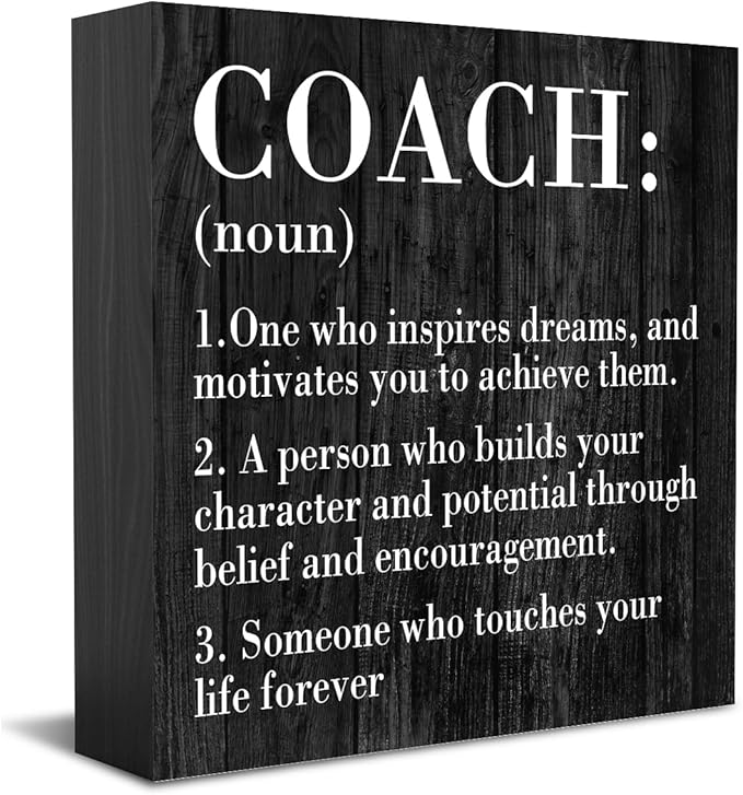 HTBIG Inspirational Coach Noun Coach Gifts Desk Decor Wooden Box Sign Rustic Black Wood Block Plaque Box Sign for Coach Mentor Trainer Tutor Home Office Desk Shelf Table Decoration Coach send friends
