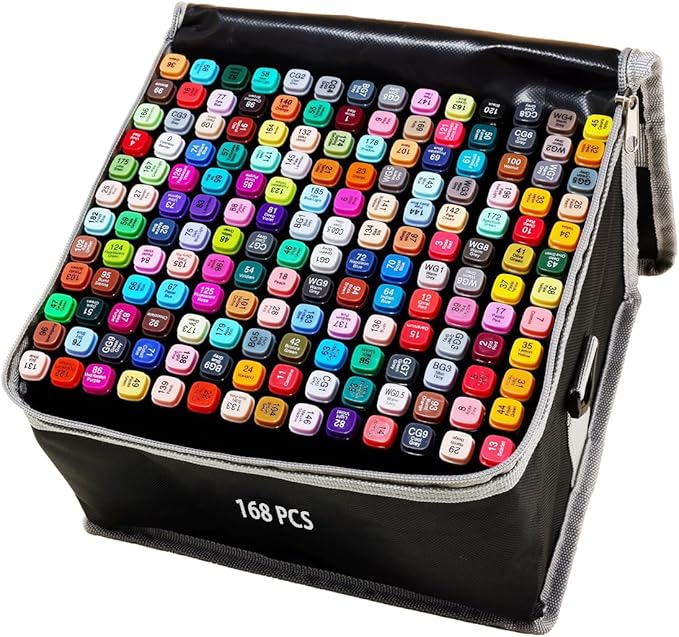 168 Colors Alcohol Markers Artist Drawing Dual Tip Marker Pen for Adult Coloring Painting Supplies Perfect for Kids Boys Girls Students Adult(168 Black Shell)