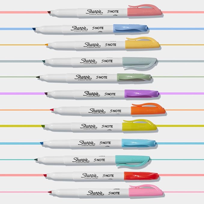 SHARPIE S-Note Creative Markers, Pastel Highlighters, Art Marker Set, Assorted Colors, Chisel Tip, 12 Count