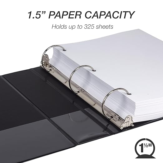 Samsill Economy 1.5 Inch 3 Ring Binder Bulk Pallet, Made in The USA, Round Ring Binder, Customizable Clear View Cover, Black, Pallet of 720 Binders in 60 Cartons