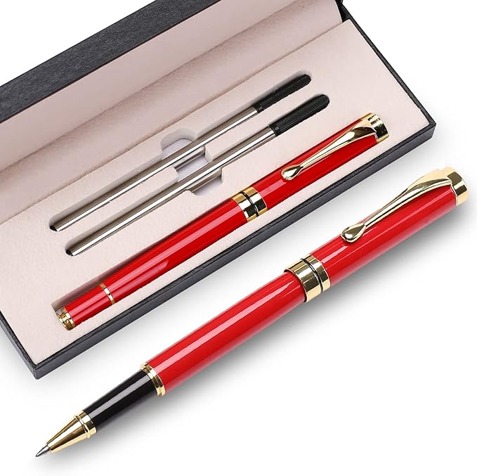 YIVONKA Luxury Ballpoint Pens Best Ball Pen Gift Set for Men & Women Professional Executive Office Nice BallPens Classy Gift Box Ballpoint Black Refill Line width 0.5mm (Red Gold)