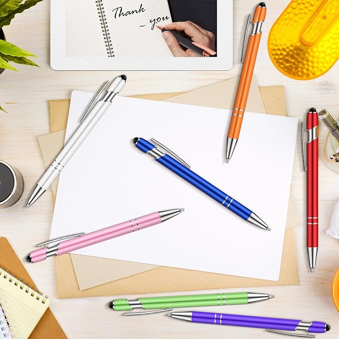 Tenare 12 Pieces 2 in 1 Stylus Metal Ballpoint Pen with Stylus Tip, 1.0 mm Black Ink Ballpoint Pen for Touch Screens(Assorted Color)