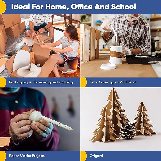 Vanhench 36"x 2400" (200') Large Brown Wrapping Easel Paper Roll, Bulletin Board Paper, Art Packing Moving Shipping Poster Supplies, Floor Covering Crafting Drawing Table Runner 70GSM 55LB