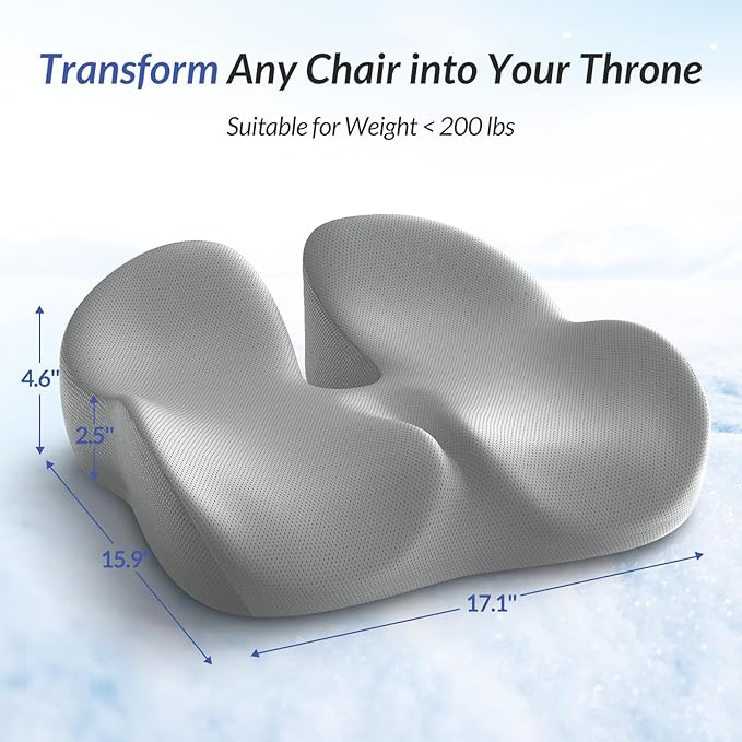 ZIKEE Car Seat Cushion for Driving with Cooling Gel, Ergonomic Memory Foam Seat Cushion for Car Provides Sciatica, Back, Tailbone Pain Relief and Intimate Ventilation, Anti-Slip & Breathable Cover