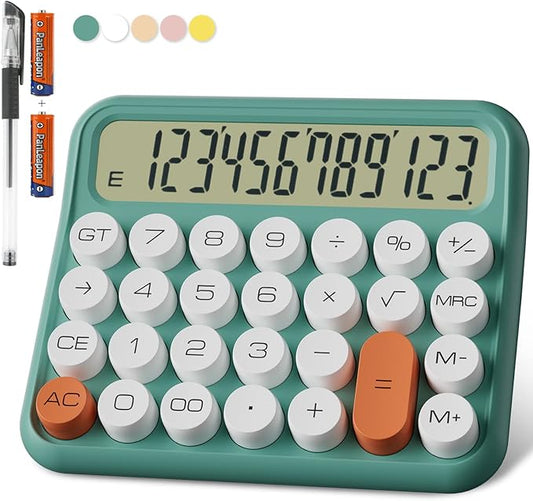 Mechanical Calculator 12 Digit Extra Large 5-Inch LCD Display, DECKLIT Battery Desk Calculator, Big Buttons Easy to Press Use as Office Calculators Desktop, 15°Tilt Screen for Kids Calculator(Green)