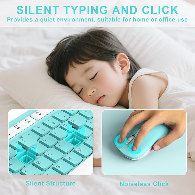 RECCAZR Wireless Keyboard and Mouse Combo, Full-Sized Keyboard and Adjustable DPI Mouse, 2.4GHz USB Receiver, Wireless for PC, Windows, Desktop, Laptop (Blue)