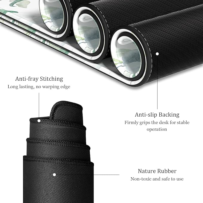 Desk Mat, 32" x 16" XXL Extended Large Gaming Mouse Pad, Desktop Decor Desk Pad, Cute Men Women Office Supplies and Accessories, XL Mouse Mat for Laptop & Keyboard, Minimalism White Flower