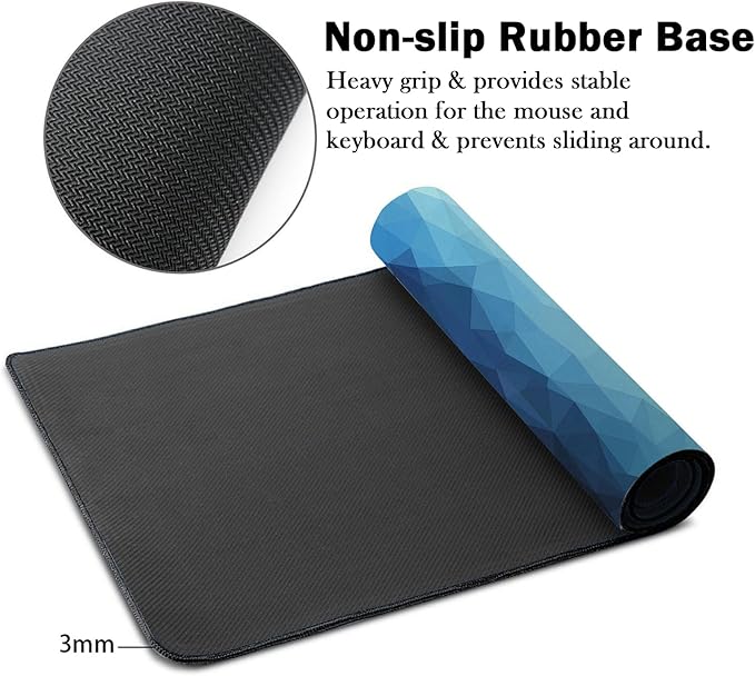 Mrcrypos Blue Large Mouse Pad Geometric Desk Mat for Desktop, Waterproof Desk Pad with Stitched Edges, Computer Keyboard Gaming Mouse Pads for Women Office Home 31.5" x 15.7"
