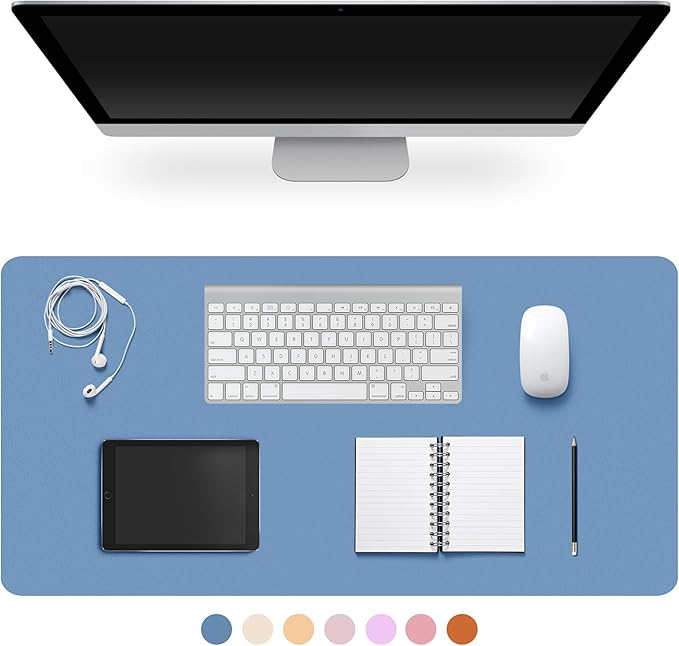 Leather Desk Pad Protector,Non-Slip Desk Pad,on-Slip PU Leather Large Mouse Pad,Easy Clean Desk Protecor Mat,Writing Pad for Office Work/Home/Decor(Sea Blue, 47.2" x 17")