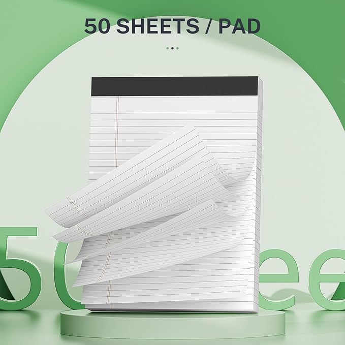 2-Pack Professional Legal Pads 8.5x11 Inches, Wide Ruled White Paper Perforated - 50 Sheets per Pad, Durable for Office, School & Legal Use