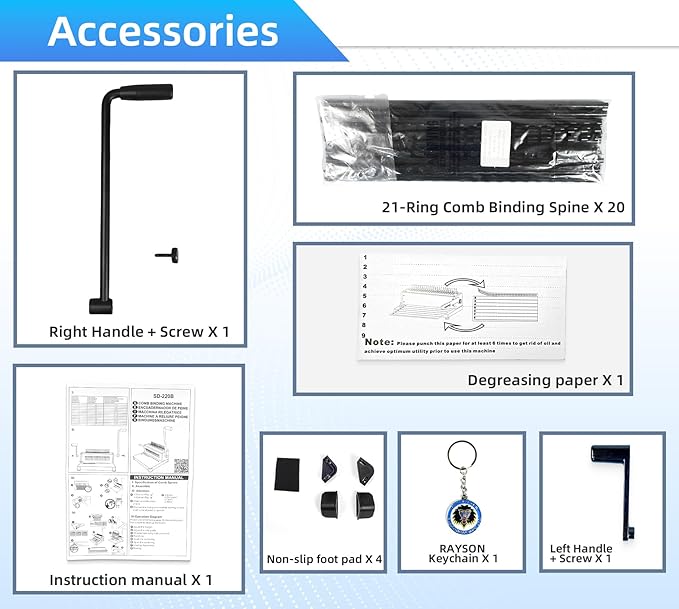 Rayson SD-220B Binding Machine, 21 Holes Comb Binding Machine, Max. Punch 20 Sheets & Binding 400 Sheets