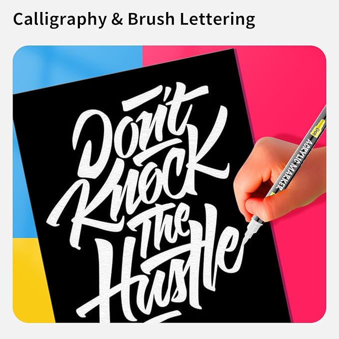 NAWOD 3 White Acrylic Paint Pens, Acrylic Paint Markers Dual Tip (Dot Tip + Brush Tip), Acrylic Permanent Markers for Rock, Fabric, Canvas, Ceramic, Glass, Wood, Paper, Labeling, Drawing, DIY Crafts