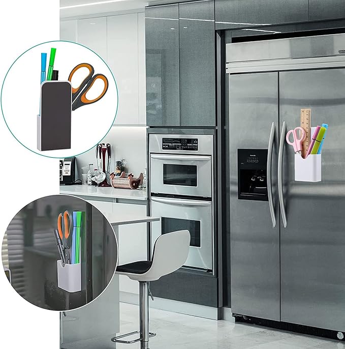 Magnetic Marker Holder Pen Holder for Whiteboard or Fridge Magnet Pencil Cup Storage Organizer for Classroom Office Home Locker and Metal Cabinets Media Organizer Storage 2Pack(White) (White)