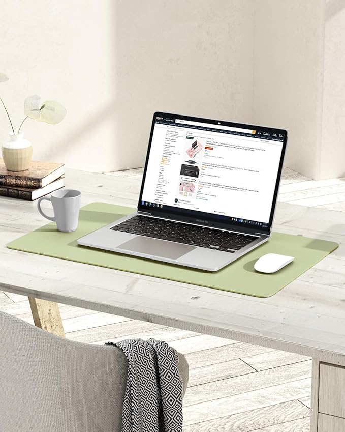 YSAGi Non-Slip Leather Desk Pad, Waterproof Laptop Computer Desk Keyboard Mat, Table Protector Blotter Mat, Large Mouse Pad for Office/Work/Home/Decor(Matcha Green, 23.6" x 13.7")