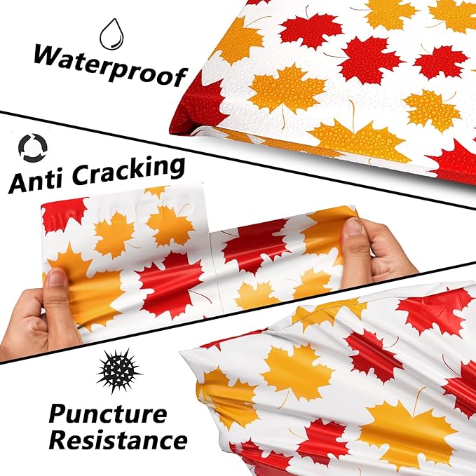 Poly Mailers 14.5x19 Inch 50 Pcs - Maple Leaf printed Shipping Bags, 2.4mil Thickness, Waterproof and Tear Resistant Mailing Envelopes, Self-Sealing Packaging Bags for Small Business