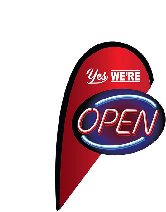 CarBowz Indoor/Outdoor Double Sided Window Flag for Business Sign, Drive Thru, Delivery, Pick Up, Essential Business and We Are Open, Small 3D Flag Kit (Open)