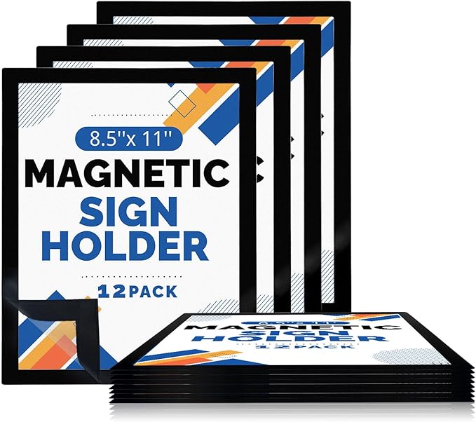 Inpack Magnetic Sign Holder 8.5 x 11, Self-Adhesive Magnetic Frames For Wall, Magnetic Picture Frame Document Holder with Clear PVC Cover for Office Home Store Restaurant (12 PACK)