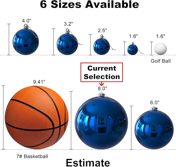 Royal Blue 8.0" Extra Large Christmas Ornaments - Christmas Tree Decoration Balls Shatterproof Hanging Shiny Balls for Birthday Holiday Wedding Decorations Set of 2pcs