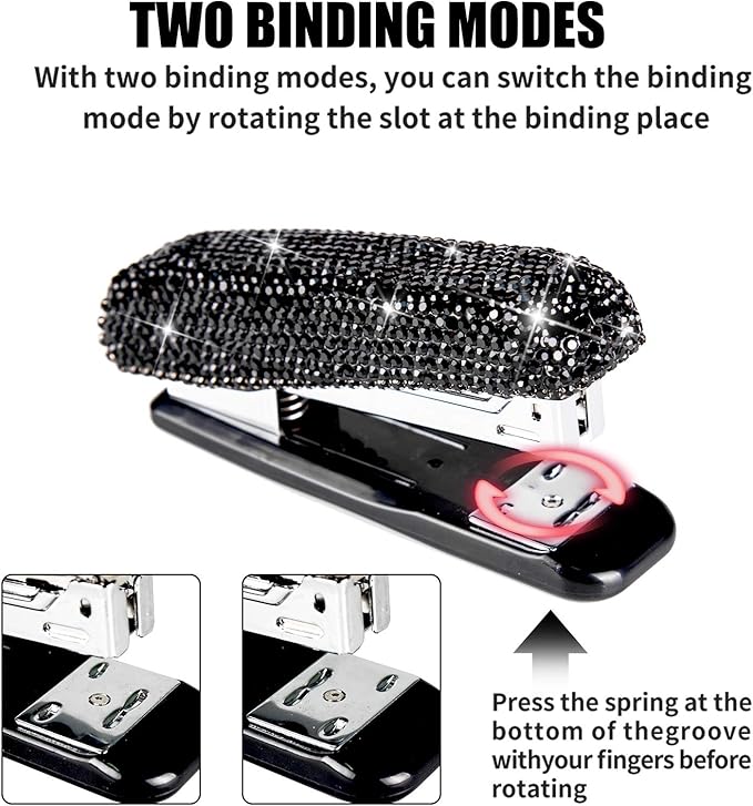 Diamond Crystal Handmade Bling Dazzling Stapler for Office, School, or Home (Black)