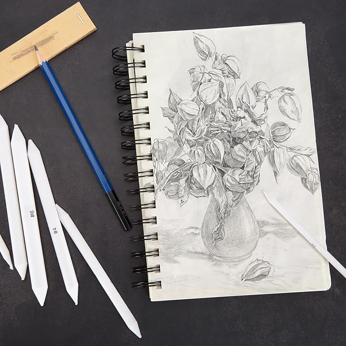 AGPTEK 48 PCS Sketch Drawing Tools, 20 Blending Stumps Set and 2 Sandpaper Pencil Sharpeners, Pencil Extension, Erasers,20 sponge replacement heads & 1 Felt Bag for Student Sketch Drawing Accessories