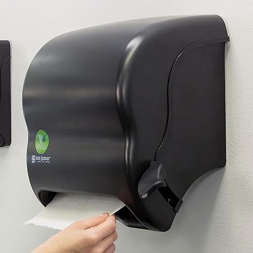 San Jamar Ecologic Element Recycled Plastic Lever Paper Towel Dispenser, Manual Towel Dispenser, Wall Mounted Dispenser with Zero Waste for Home and Business, 8 Inch Rolls, Black