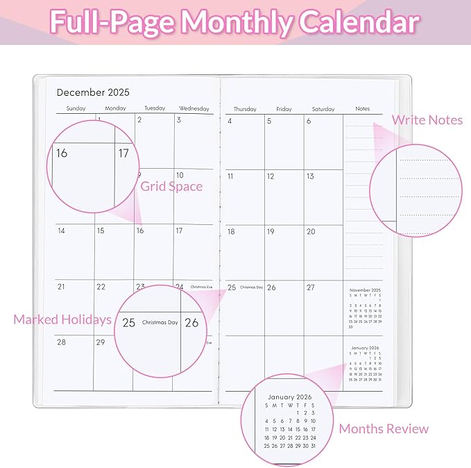 Pocket Calendar 2025-2027, Monthly Planner 2025-2027 - 3.7" x 6.7" - Runs from July 2025 Until December 2027, 2026 Pocket Calendar with PVC Cover for Organizing & Planning