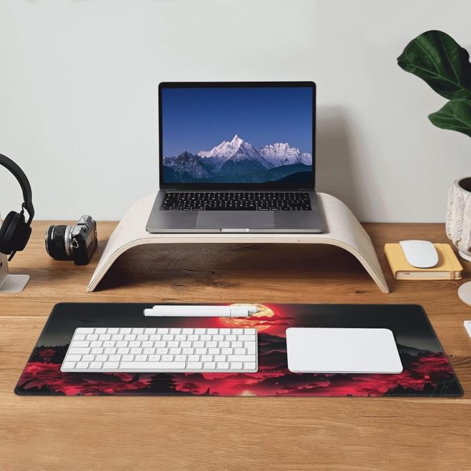 Extended Gaming Mouse Pad, Large Desk Mat XL Anime Mouse Pad Waterproof with Stitched Edges, Non-Slip Desktop Pad for Home and Office, Level Up Your 31.5x11.8 Inch (Darkness Red Moon3)