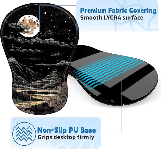 YIWEI Ergonomic Mouse Pad with Wrist Rest Support, Mousepad with Comfortable Memory Foam Wrist Rest and Non-Slip PU Base for Pain Relief, Computer, Laptop, Office, Home (Moon)