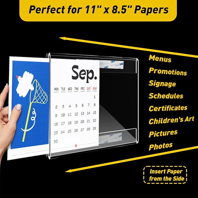 KSacry 10 Pcs Acrylic Sign Holder 11 x 8.5, Horizontal Wall Mount Sign Holders with 3M Adhesive, Clear Plastic Frames Paper Display Sign Holders for Office, Home, Store, Restaurant - No Drilling