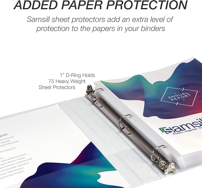 Samsill Durable 1 inch 3 Ring Binder, Made in USA, D Ring Binder, FSC 100% Recycled Chipboard, White, 12 Pack