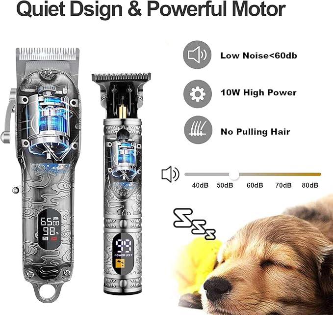 Soonsell Hair Clippers for Men T-Blade Trimmer Set,Barber Clippers,Clippers for Hair Cutting,Hair Cutting Kit,Cordless Clippers,Blade Close Cutting Beard Trimmer,LCD Display(Silver