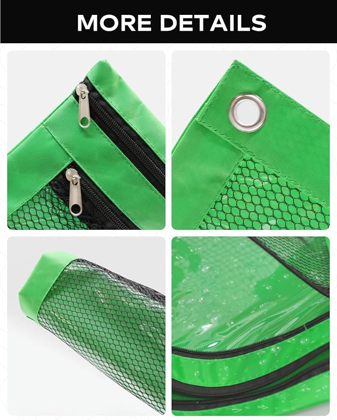 3 Ring Binder Pencil Pouch - School Pencil Case with 2 Zippered Pockets, Clear Mesh Window Pencil Bag, B5 Size, Back to School Gifts (Green)