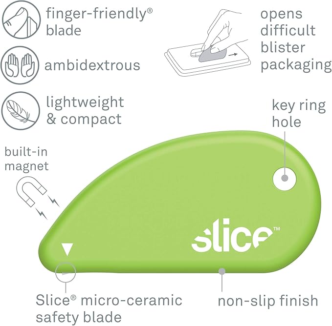 Slice Micro Ceramic Blade, Safety Cutter, Finger Friendly, Cuts Blister Packaging, Paper & Ideal for Outline Trims of Shapes or Coupons (Pack of 2)