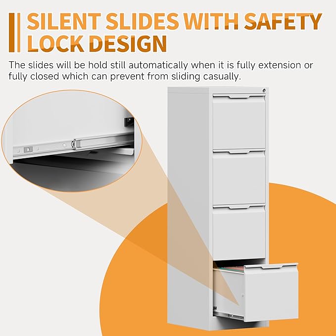 4-Drawer Metal File Cabinet with Lock,Steel Printer Stand with Storage for Home Office,Vertical Filing Cabinet for Legal/Letter/A4 Files,Assembly Required