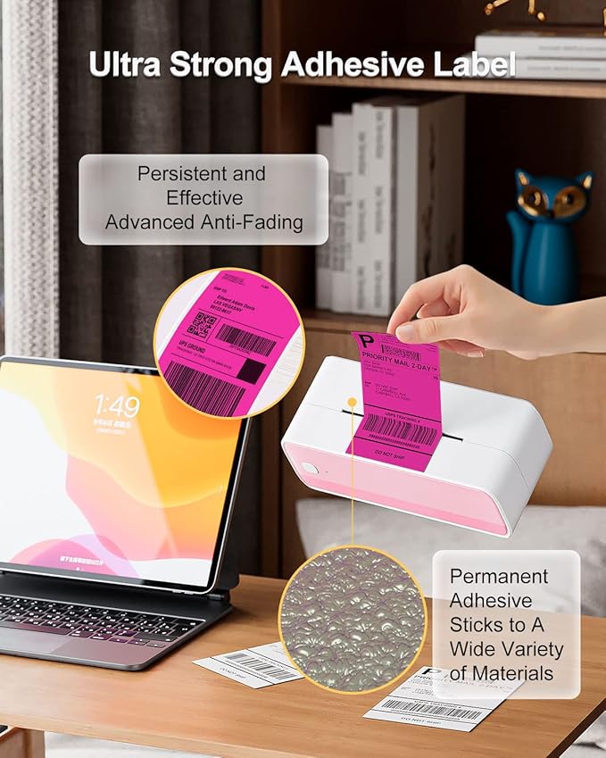 Phomemo 4x6 Thermal Label Printer Paper - 500 PCS Rose 4"x6" Fan-Fold Shipping Supplies Labels - Water/Oilproof Label Stickers - Permanent Adhesive Mailing Labels Paper for Thermal Printer