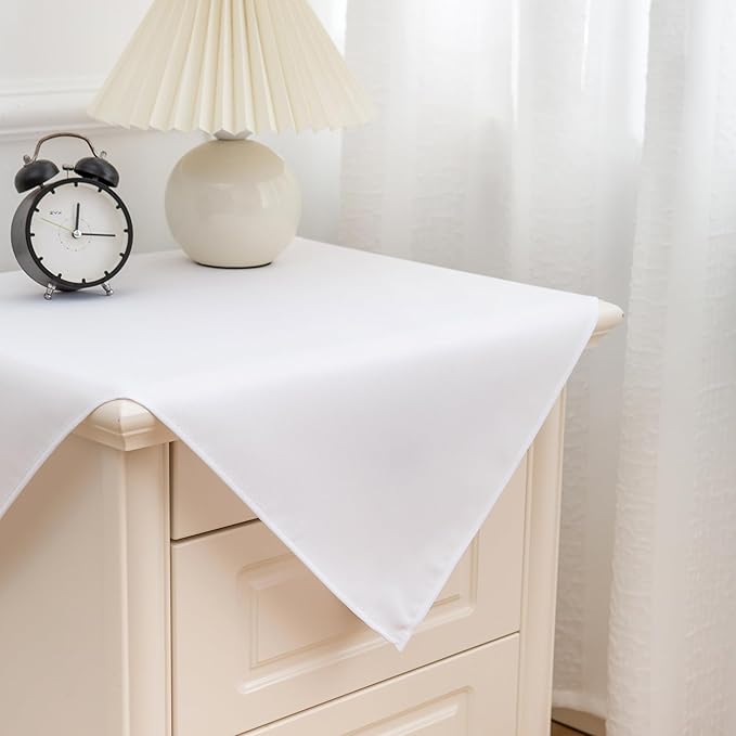 sancua 2 Pack Small Square Tablecloth 24 x 24 Inch White, Stain and Wrinkle Resistant Washable Polyester Table Cloth Decorative Solid Fabric Table Cover for Nightstand End Bedside Tables